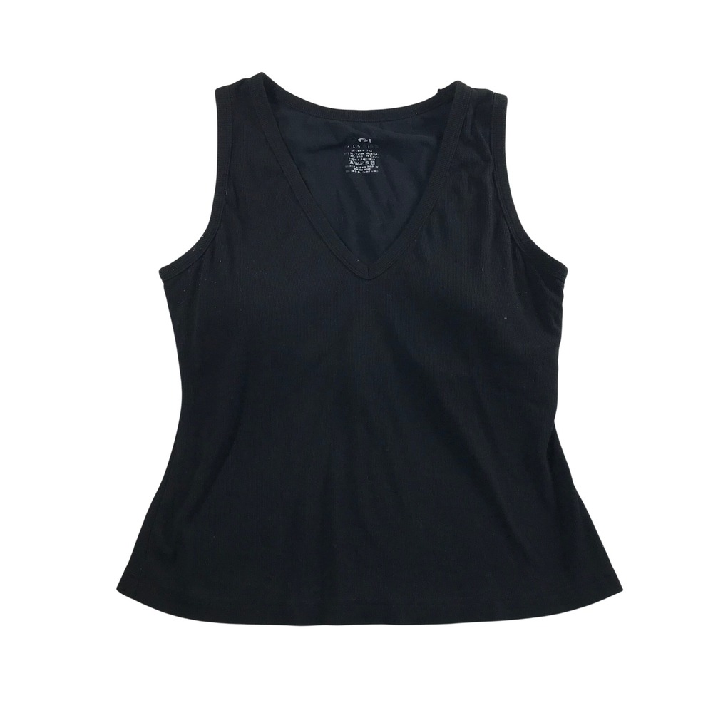 OGL Black Ribbed V-Neck Tank Top Sleeveless Basic XL